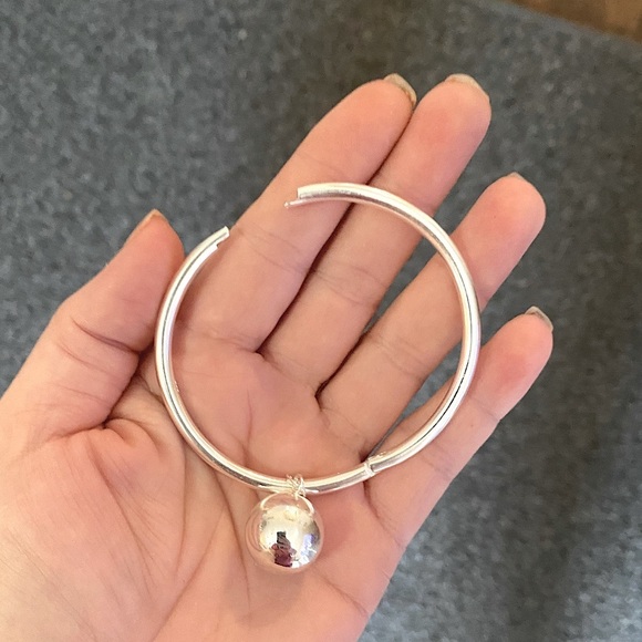 Drop Ball Sterling Silver Bangle Bracelet Ball Charm - Picture 15 of 15